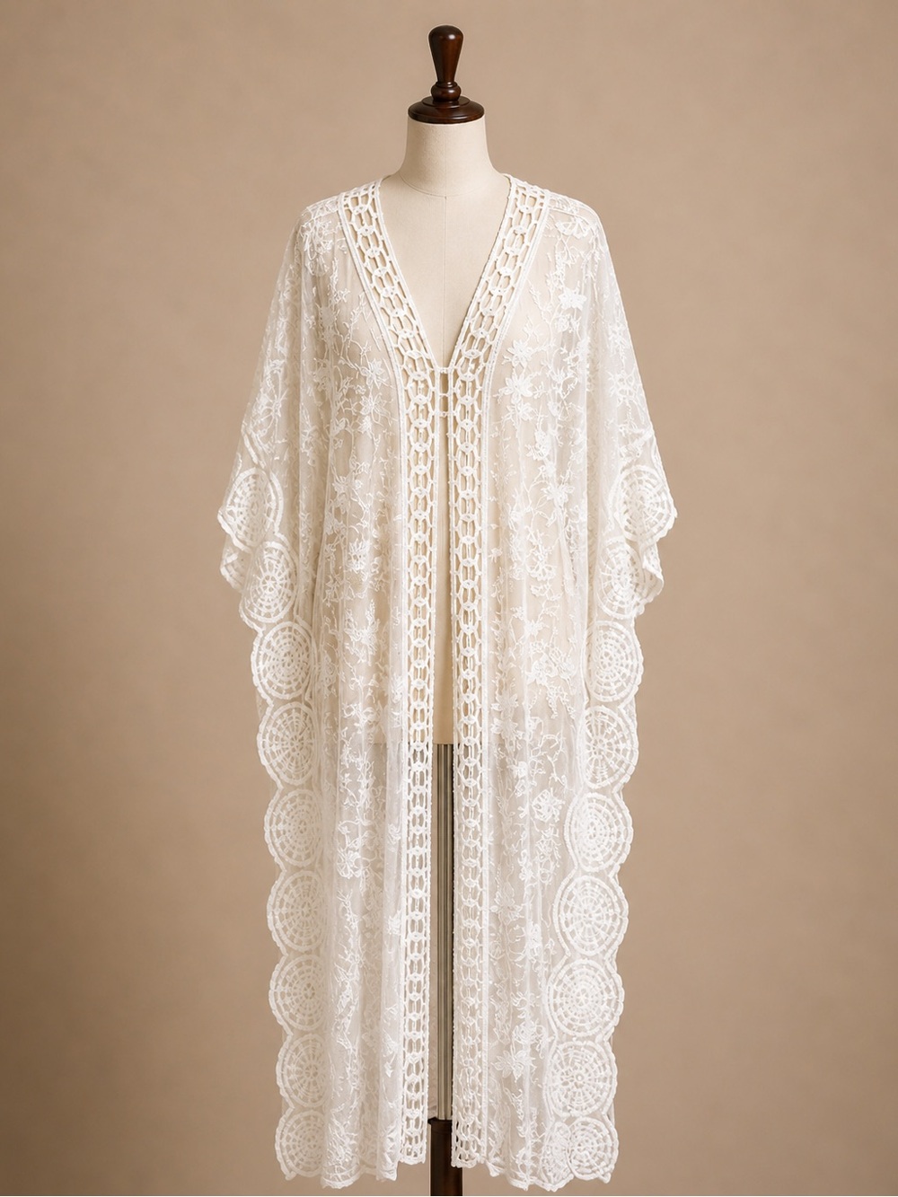 Los Angeles Apparel Cream Lace Swim Coverup